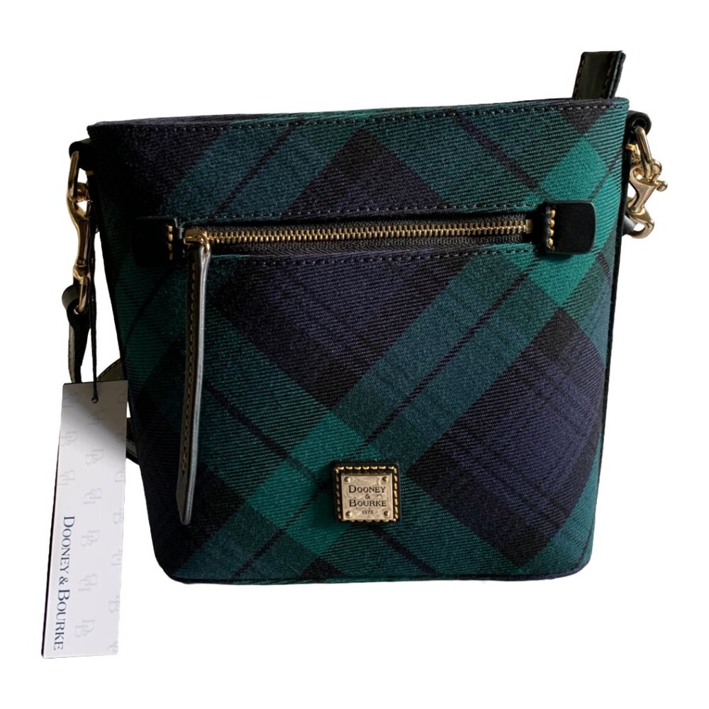 NWT DOONEY AND BOURKE Navy & Green Tartan Plaid Small Zip Crossbody Bag - Picture 5 of 9